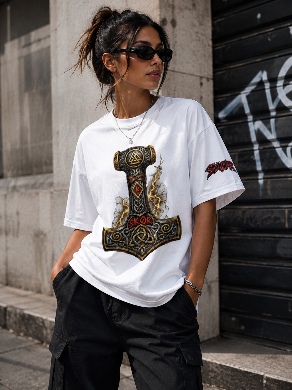 T-shirt Unisexe SKØR Mjöllnir – Marteau de Thor Streetwear Viking