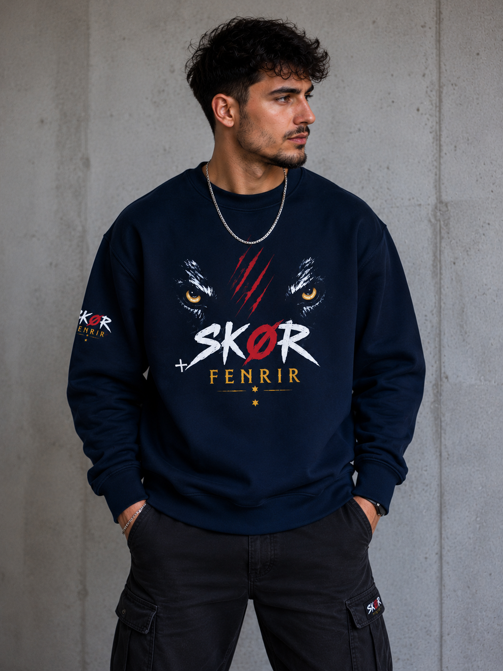 SKØR Sweat Col Rond Unisexe FENRIR – Loup Nordique Streetwear Noir