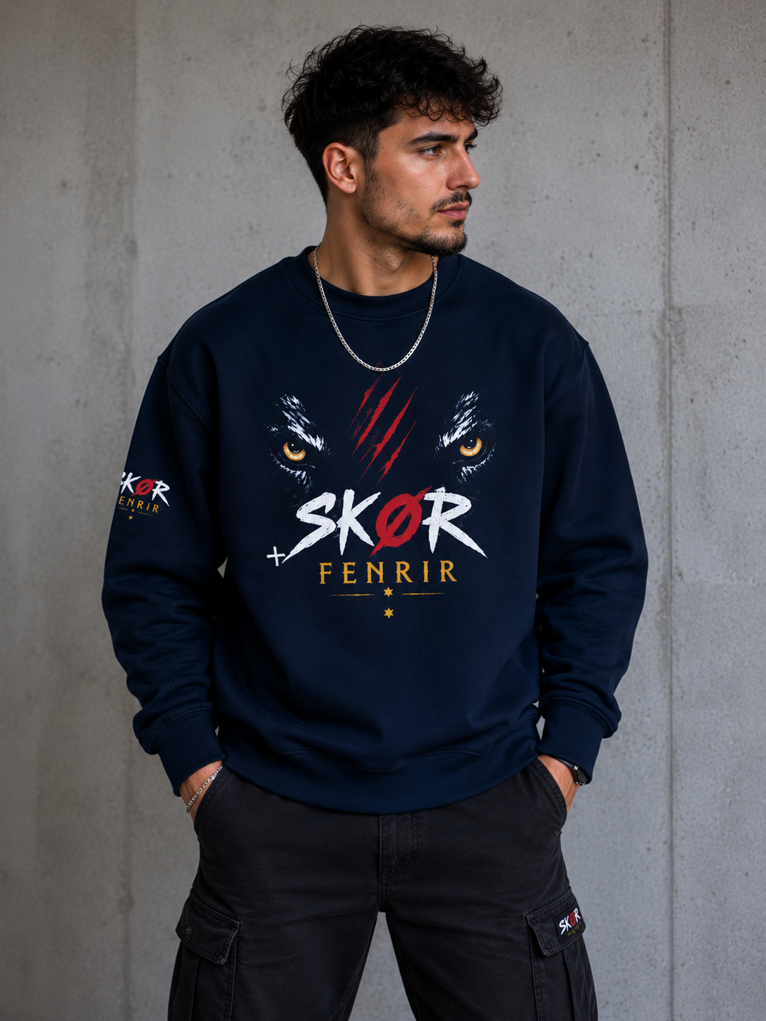 SKØR Sweat Col Rond Unisexe FENRIR – Loup Nordique Streetwear Noir