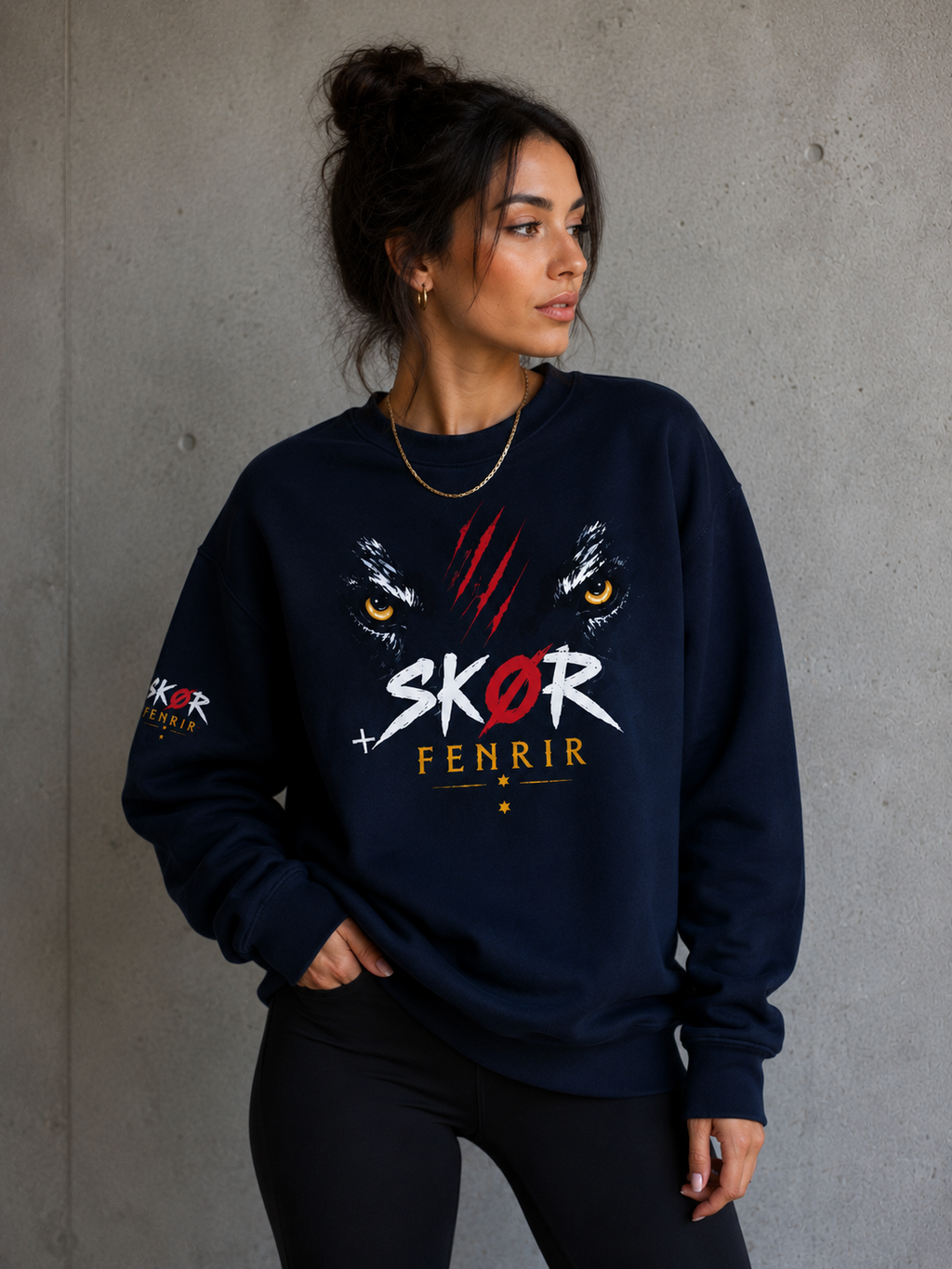 SKØR Sweat Col Rond Unisexe FENRIR – Loup Nordique Streetwear Noir