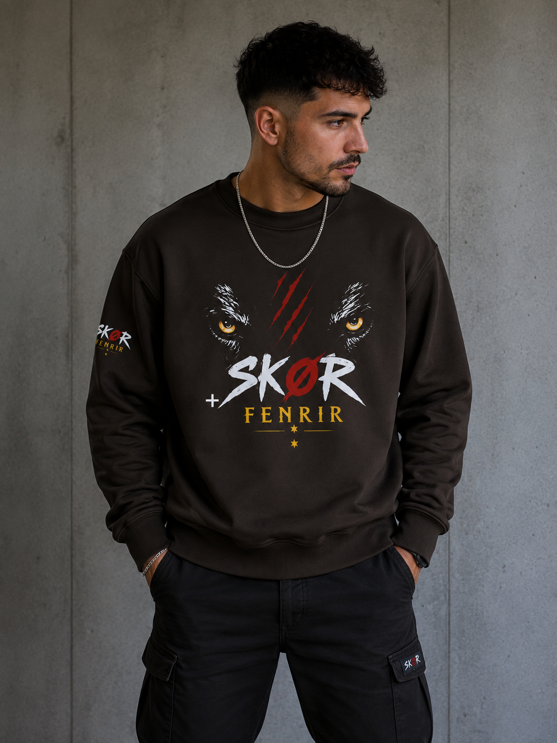 SKØR Sweat Col Rond Unisexe FENRIR – Loup Nordique Streetwear Noir