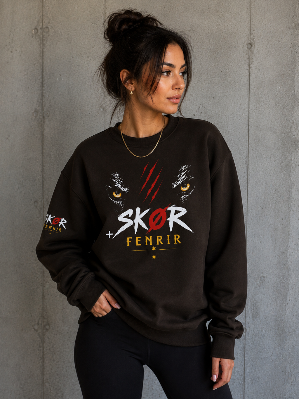 SKØR Sweat Col Rond Unisexe FENRIR – Loup Nordique Streetwear Noir