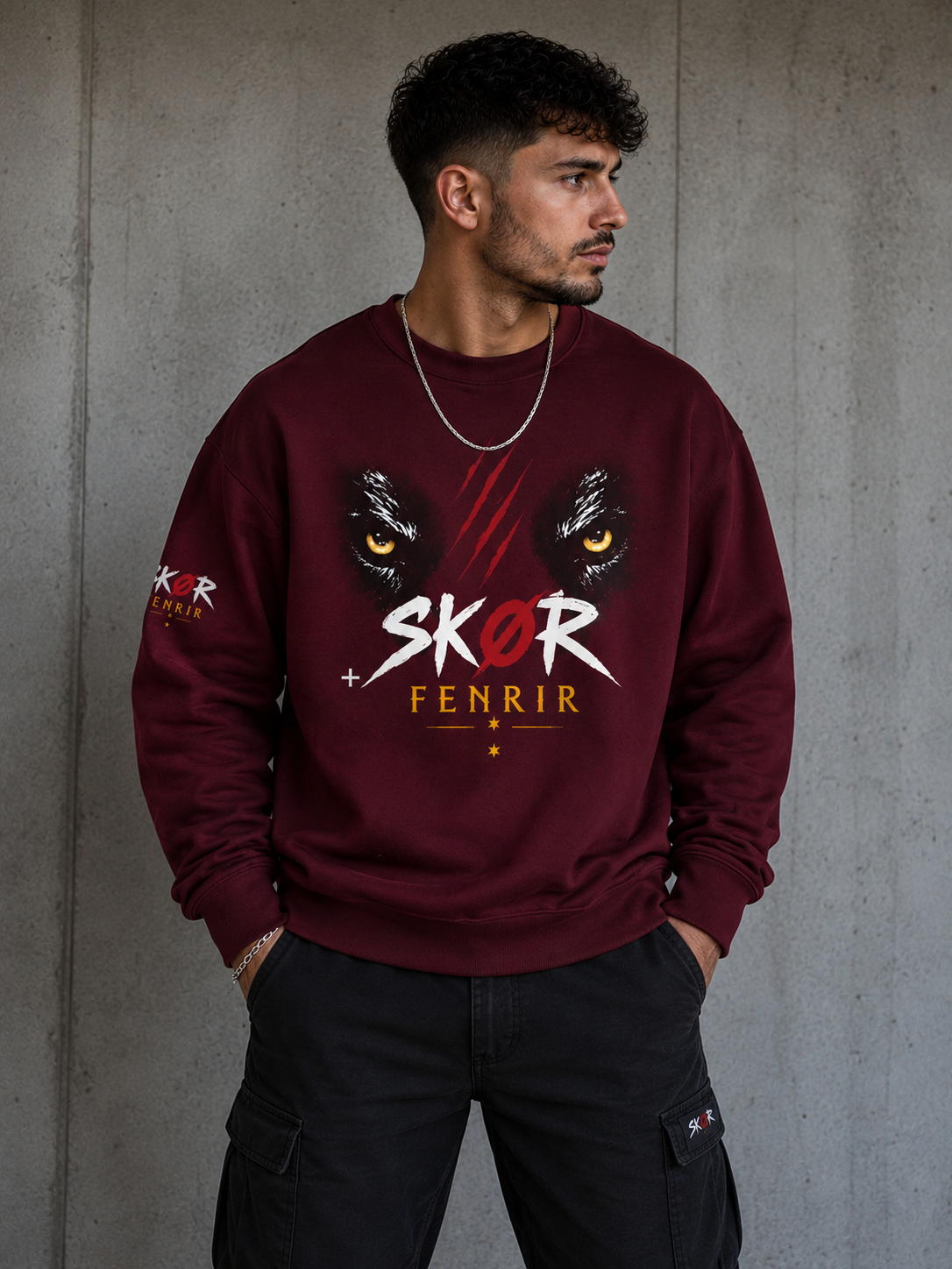 SKØR Sweat Col Rond Unisexe FENRIR – Loup Nordique Streetwear Noir
