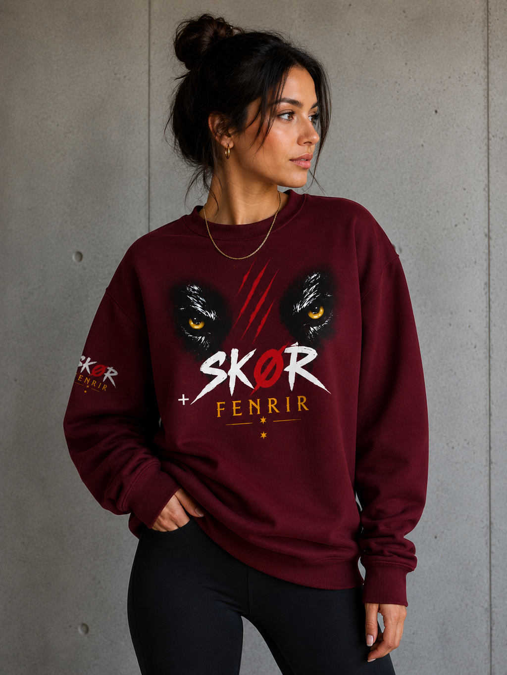 SKØR Sweat Col Rond Unisexe FENRIR – Loup Nordique Streetwear Noir